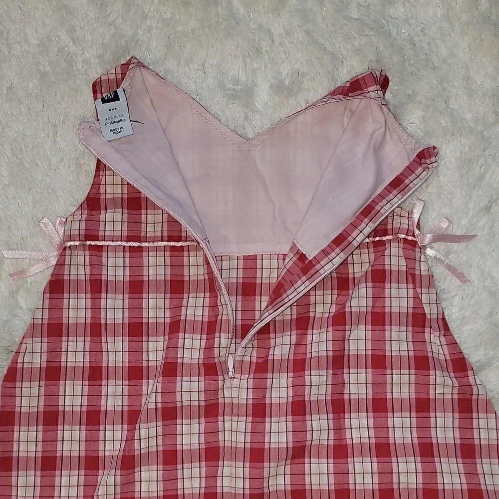Baby GAP 2-PIECE RED AND WHITE PLAID SUN DRESS WITH BLOOMERS, SIZE 12-18 MONTHS